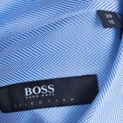 Pre Owned قميص رجالي بوس باي هيوغو بوس شيفرون أزرق S