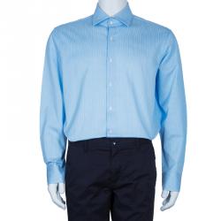 مملوكة مسبقًا Boss by Hugo Boss Men's Light Blue Striped Shirt XL