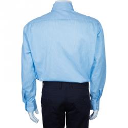 مملوكة مسبقًا Boss by Hugo Boss Men's Light Blue Striped Shirt XL