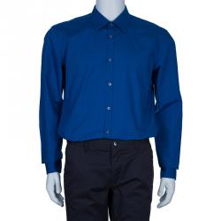 Pre Owned قميص بوس باي هوغو بوس أزرق رجالي L