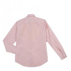 Pre Owned قميص بوس باي هوغو بوس قطن برتقالي مقلم بأكمام طويلة مقاس S