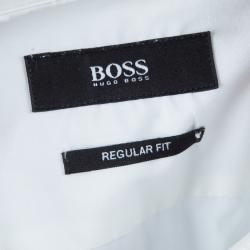 Pre Owned قميص بوس باي هوغو بوس قطن أبيض بأكمام طويلة وأزرار أمامية L