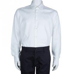 Pre Owned Boss by Hugo Boss Textured White Long Sleeve Buttondown Cotton Shirt L