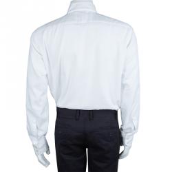 Pre Owned Boss by Hugo Boss Textured White Long Sleeve Buttondown Cotton Shirt L