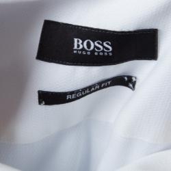 Pre Owned Boss by Hugo Boss Textured White Long Sleeve Buttondown Cotton Shirt L