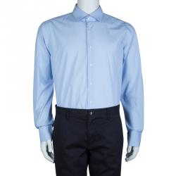 Pre Owned قميص بوس باي هوغو بوس أزرق فاتح بأكمام طويلة وأزرار أمامية XL