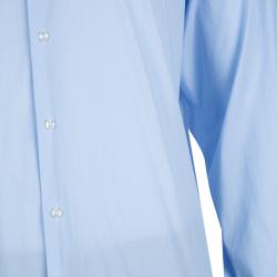 Pre Owned قميص بوس باي هوغو بوس أزرق فاتح بأكمام طويلة وأزرار أمامية XL