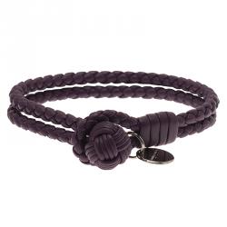Pre Owned Bottega Veneta Intrecciato Nappa Double Strand Purple Leather Bracelet