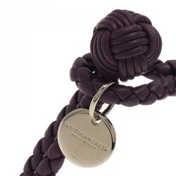 Pre Owned Bottega Veneta Intrecciato Nappa Double Strand Purple Leather Bracelet