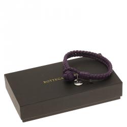 Pre Owned Bottega Veneta Intrecciato Nappa Double Strand Purple Leather Bracelet