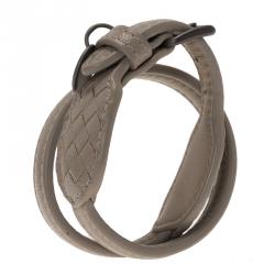 Bottega Veneta Beige Double Wrap Around Intrecciato Leather Bracelet Size XS