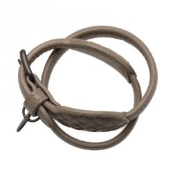 Bottega Veneta Beige Double Wrap Around Intrecciato Leather Bracelet Size XS