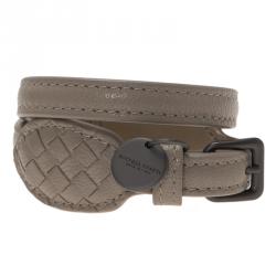Bottega Veneta Beige Double Wrap Around Intrecciato Leather Bracelet Size XS