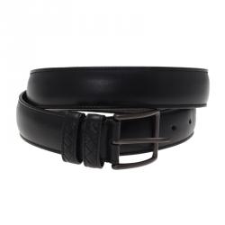 Bottega Veneta Black Leather Intrecciato Loop Belt 95CM