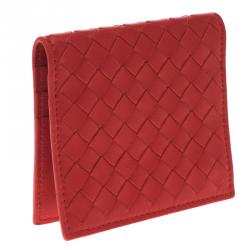 Bottega Veneta Red Leather Intrecciato Card Holder