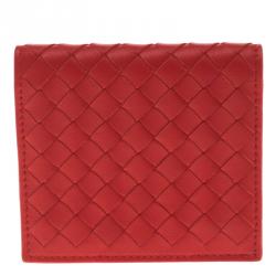 Bottega Veneta Red Leather Intrecciato Card Holder