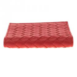 Bottega Veneta Red Leather Intrecciato Card Holder