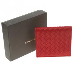 Bottega Veneta Red Leather Intrecciato Card Holder