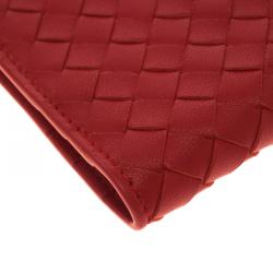 Bottega Veneta Red Leather Intrecciato Card Holder
