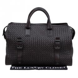 Pre Owned Bottega Veneta Brown Intrecciato Woven Leather Duffel Bag