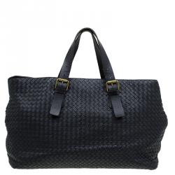 Pre Owned Bottega Veneta Black Intrecciato Woven Leather Tote