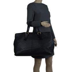 Pre Owned Bottega Veneta Black Intrecciato Woven Leather Tote