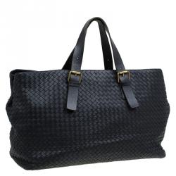 Pre Owned Bottega Veneta Black Intrecciato Woven Leather Tote