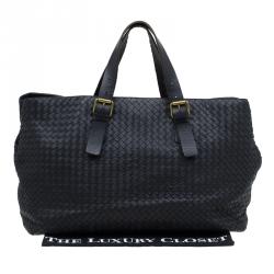 Pre Owned Bottega Veneta Black Intrecciato Woven Leather Tote