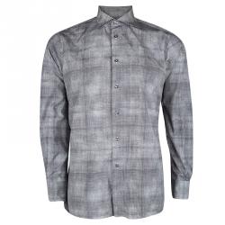 Bottega Veneta Grey Printed Cotton Long Sleeve Button Front Shirt L