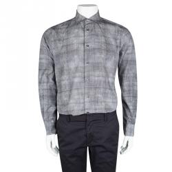 Bottega Veneta Grey Printed Cotton Long Sleeve Button Front Shirt L