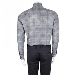 Bottega Veneta Grey Printed Cotton Long Sleeve Button Front Shirt L