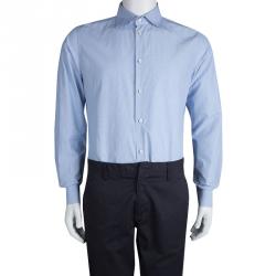 Pre Owned Bottega Veneta Blue Long Sleeve Button Front Cotton Shirt L