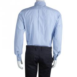 Pre Owned Bottega Veneta Blue Long Sleeve Button Front Cotton Shirt L