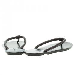 Pre Owned Bottega Veneta Brown Intrecciato Leather Thong Sandals Size 41.5