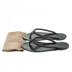 Pre Owned Bottega Veneta Brown Intrecciato Leather Thong Sandals Size 41.5