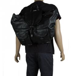 Bottega Veneta Black Leather Drawstring Backpack 