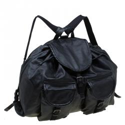 Bottega Veneta Black Leather Drawstring Backpack 