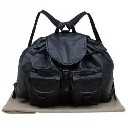 Bottega Veneta Black Leather Drawstring Backpack 