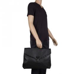 Bottega Veneta Black Intrecciato Leather Briefcase  