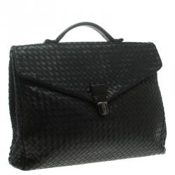 Bottega Veneta Black Intrecciato Leather Briefcase  