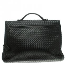 Bottega Veneta Black Intrecciato Leather Briefcase  