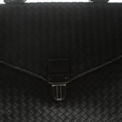 Bottega Veneta Black Intrecciato Leather Briefcase  