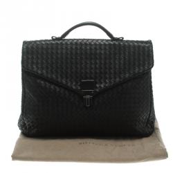 Bottega Veneta Black Intrecciato Leather Briefcase  