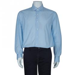 Pre Owned Brioni Men's Light Blue Pinstripe Cotton Shirt L