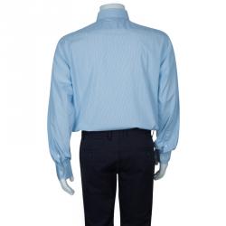 Pre Owned Brioni Men's Light Blue Pinstripe Cotton Shirt L