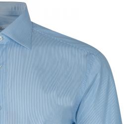 Pre Owned Brioni Men's Light Blue Pinstripe Cotton Shirt L