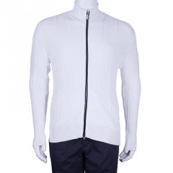 Brioni Men's White Rib Knit Cardigan M