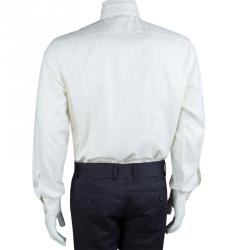 Brioni Off-White Herringbone Striped Long Sleeve Buttondown Cotton Shirt M