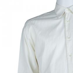 Brioni Off-White Herringbone Striped Long Sleeve Buttondown Cotton Shirt M