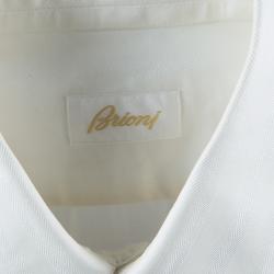Brioni Off-White Herringbone Striped Long Sleeve Buttondown Cotton Shirt M